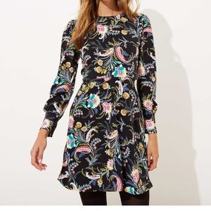NWT Loft black floral flare dress 8